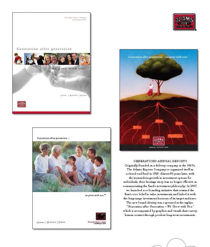 Adams Express annual reports by Gravitait Design, Maryland graphic design studio