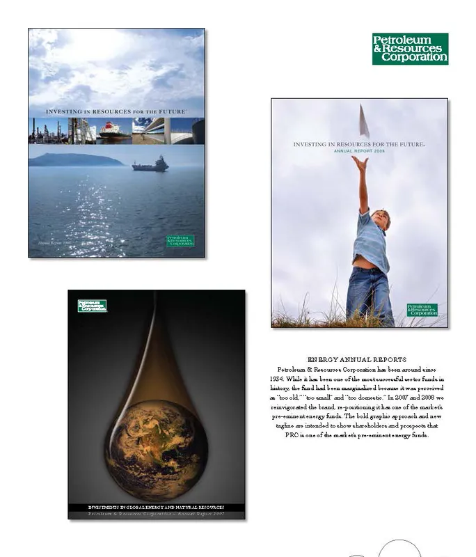Petroleum & Resources Corporation annual reports, annual report design by Gravitait Design