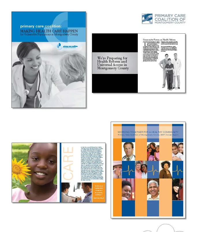 Primary Care Coalition of Montgomery County annual reports, annual report design by Gravitait Design