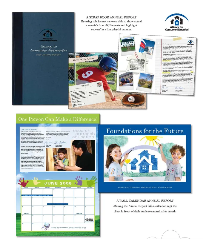 Scrapbook and wall-calendar annual reports, annual report design by Gravitait Design
