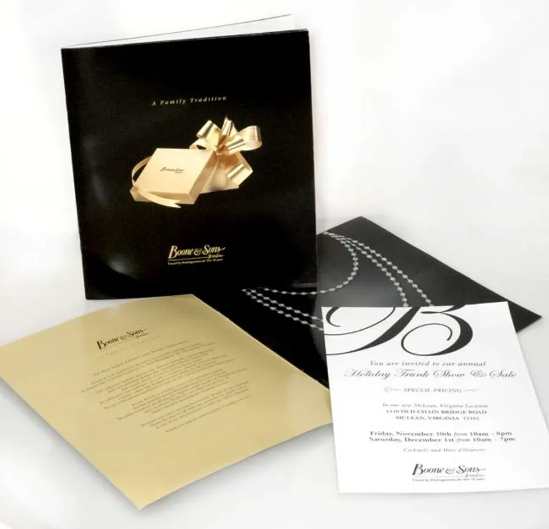Boone & Sons catalog and invitation by Gravitait Design, Maryland graphic design studio